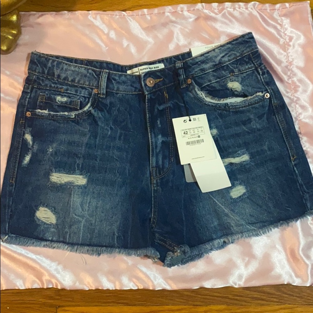 Super High Rise Distressed Jean Shorts SZ 10